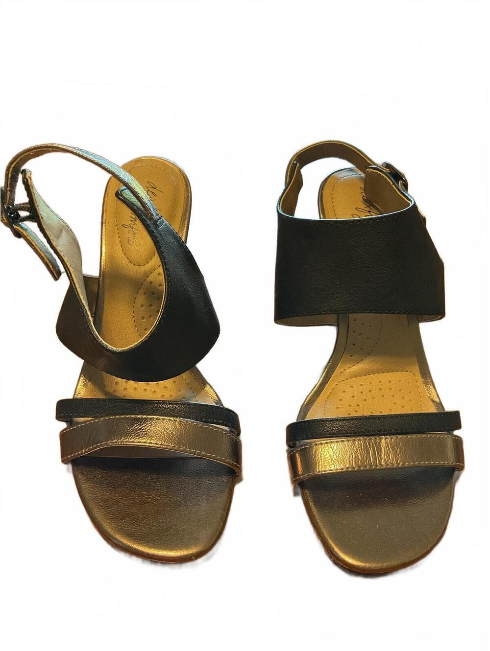 Synthetic leather sandals, Deflex Comfort wedge heels with ankle strap Size 6